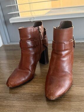 Tory Burch Chestnut Leather Ankle Booties with Buckle